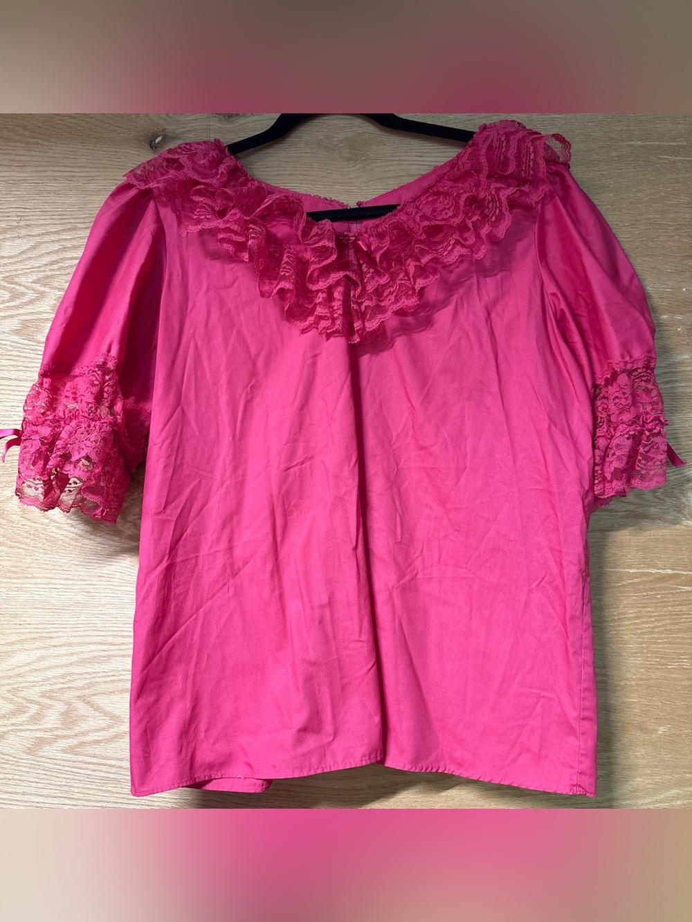 Malco Modes Bright Pink Ruffle Lace Blouse